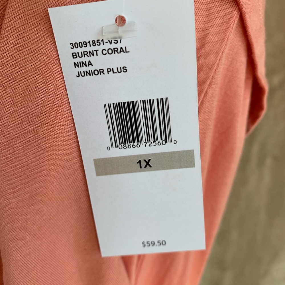 Jessica Simpson Coral Cotton Blend Top Soft Scoop Neck Short Sleeve Tee Coral 1X - Picture 13 of 14
